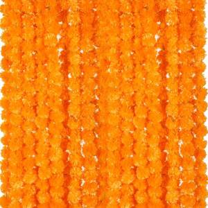 lot 121242 image: Giegxin 15 Pack Marigold Garland for Decoration 5 ft Long Strands Faux Artificial Marigold Flowers for Dia De Los Muertos Diwali Indian Wedding Party Decorations(Light Orange)