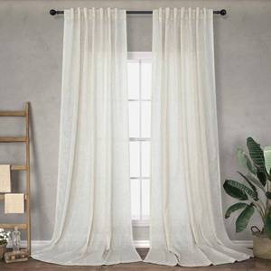 lot 121244 image: Natural Linen Curtains 96 Inches Long for Living Room Dining 2 Panels Back Tab Loop Pocket Airy Light Filtering Semi Privacy Sheer Cream Curtains for Bedroom Vintage Farmhouse Cottage Core Decor 8 FT