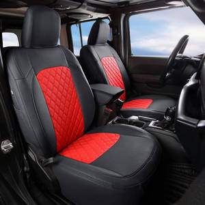 lot 121260 image: Retails for $140 GIANT PANDA Jeep Wrangler 4 Door JL 2018-2026 Full Set Car Seat Covers for Sahara Sport Rubicon Unlimited Willys Without Rear Cup Holder,Faux Leather (BlackRed)