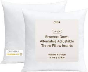 lot 121276 image: Coop Home Goods Essence Adjustable Throw Pillow Inserts 24x24, Set of 2, Adjustable Down Alternative Cushions for Couch, Bed, or Chair, Decorative Square Pillows for Living Room, Oeko-Tex Certified
