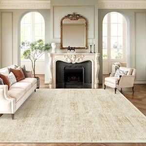 lot 121287 image: Retails for $120 Washable Area Rug 8x10, Large Soft Rugs for Living Room Vintage Beige 8x10 Area Rugs for Bedroom Dining Room Floral Non-Slip Thin Rug