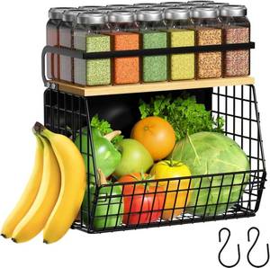 lot 321148 image: Ofiray-home Magnetic Shelf for Fridge with Wood Lid, Fruit Potato and Onion Storage Bins, Pantry Organizers & Storage, Large Container Magnetic Spice Rack for Refrigerator, Kitchen Counter (Black, 1)