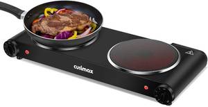 lot 321156 image: Cusimax Electric Stove, 1800W Infrared Hot Plate, 7 Inch Ceramic Glass Portable Double Burner Cooktop for Dorm Office Home Camp, Compatible wAll Cookware, Heat-up In Seconds-Upgraded Version