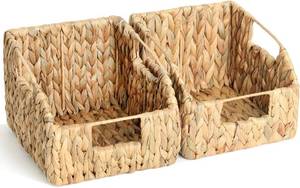 lot 321159 image: 2-Pack Wicker Basket Set - Water Hyacinth Pantry Organizers and Storage wHandles, For Home, Bedroom, Kitchen, & More - 100% Earth Friendly Woven Rattan, Simple Open Shape Decorative Baskets