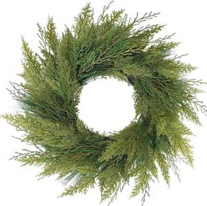 lot 321162 image: 20 Green Faux Norfolk Pine Christmas Winter Wreath Mixed with Real Touch Fake Cypress, Cedar & Spruce, Xmas Wreaths for Front Door Porch Mantel & Fireplace