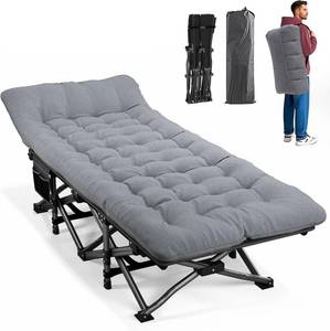 lot 321169 image: ATORPOK Camping Cot for Adults with Cushion Comfortable, Portable Folding Bed for Sleeping Supports 450 lbs (Gray)