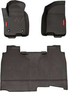 lot 421223 image: Retails for $188 BaseLayer Floor Mats for Chevy SilveradoGMC Sierra 1500 (2019-2025), 25003500 HD (2020-2025) Crew Cab Only Made in USA Premium All-Weather Mats Front & Rear (Red Logo) with Vehicle OCD Cente