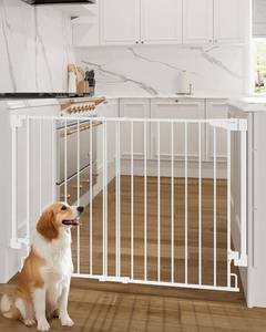 lot 421226 image: Cumbor 34 Extra Tall Baby Gate for Stairs, Wall-Mounted (Drill Required), Expandable 31.6-48 No Bottom Bar Dog Gate Indoor for Larger Pets, Large Walk Thru Door for Easy Access (White)