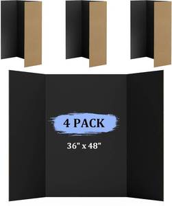 lot 421227 image: AKONEGE 4 Pack 36 x 48 Trifold Poster Board for Presentation, Black Corrugated Cardboard Large Tri Fold Poster Board for Science Fair, Office & School Projects, Photo Displays, Exhibitions Event