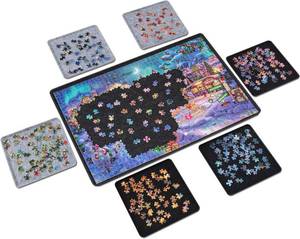 lot 421228 image: LAVIEVERT Jigsaw Puzzle Board with 6 Sorting Trays, Lightweight &amp Portable Felt Mat for Adults, Puzzle Storage Saver Holder with Non-Slip Surface for Up to 1000 Pieces - Gray