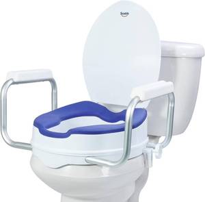 lot 421230 image: Raised Toilet Seat Risers for Seniors, Padded Elevated Toilet Seat with Handles for Round Toilets Only, 5 Inch Height, Support to 300 LBS