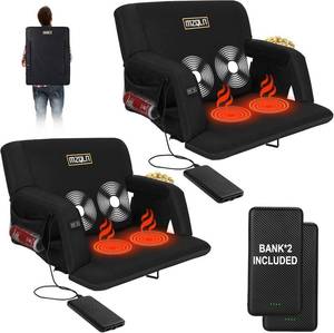 lot 421249 image: Retails for $126 Heated Massage Reclining Stadium Seat, Bleacher Chair with 10000mAh Portable Bank, 6 Reclining Positions for Camping, Games & Sports