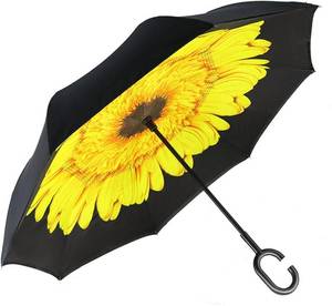 lot 421255 image: MRTLLOA 4956 Inch Windproof Inverted Reverse Umbrella with UV Protection, Large, C-Shaped Handle, Double Layer, Stick Rain Umbrella for Men and Women (Sunflower) 49 Inch N-Sunflower