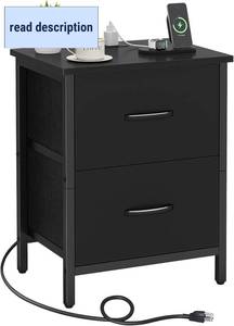 lot 121243 image: Vagusicc Nightstand with Charging Station, Bedside Table with USB Ports and Outlet, End Table Side Table with 2 Fabric Drawers for Bedroom, Living Room, Black