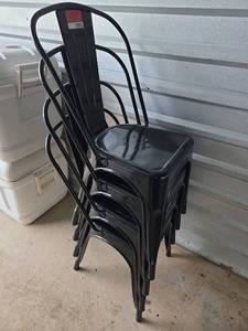 lot 17855 image: Black Metal Industrial Dining Chairs - Set of 4