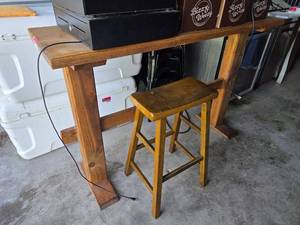 lot 17856 image: Wooden Bar Table with Bar Stool