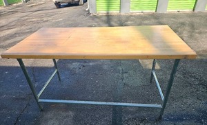 lot 17857 image: 6ft Butcher Block Table with Metal Base