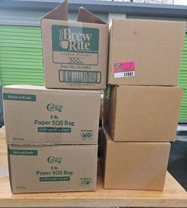 lot 17881 image: Bulk Lot of Restaurant Supplies W Coffee Filters, Paper Bags, and More