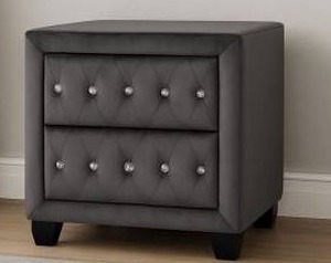lot 33295 image: Gray Tufted 2-Drawer Nightstand