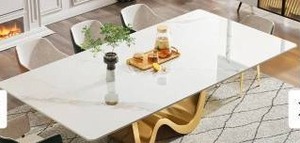 lot 33327 image: 78-inch Modern White Marble Dining Table only
