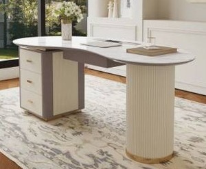 lot 33328 image: Clowie 63 Inch W Luxury Modern Executive Desk Top And Pillar Leg, (Incomplete)