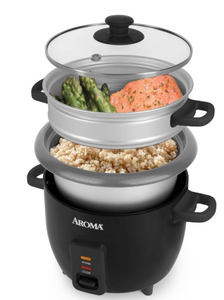 lot 41000 image: Aroma 6-Cup Rice Cooker with Steamer