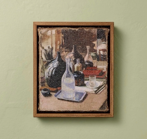lot 41054 image: Vertical Still Life Bottle Framed Burlap Art - Hearth & Hand