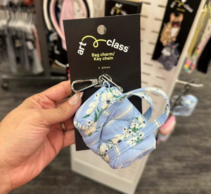 lot 41058 image: Floral Blue Fabric Bow Bag Charm Keychain