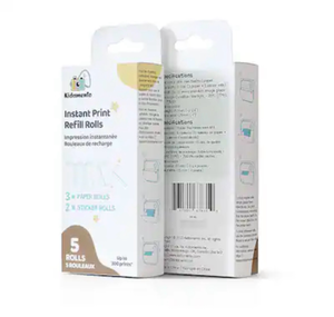 lot 41060 image: Kidamento - Model P Instant Print Camera Thermal Print Refill Set - 3 paper rolls and 2 sticker rolls - White