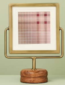 lot 41461 image: Brass and Wood Standing Picture Frame with Plaid Art