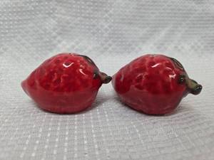 lot 827 image: Adorable Handpainted Strawberry Salt and Pepper Shakers