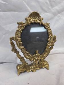 lot 830 image: Ornate Brass Standing Vanity Mirror