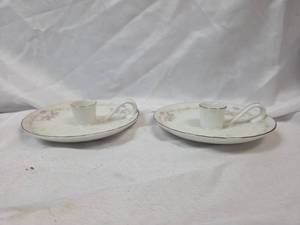 lot 836 image: Victorian Style Porcelain Candle Holders with Pink Floral Design
