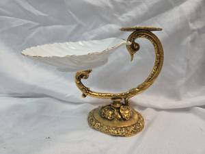 lot 837 image: Ornate Brass and Porcelain Soap Dish