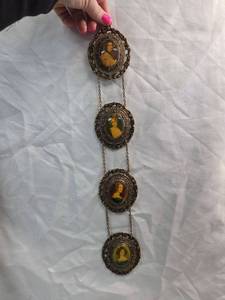 lot 838 image: Portrait Medallion Chain with Ornate Brass Frames