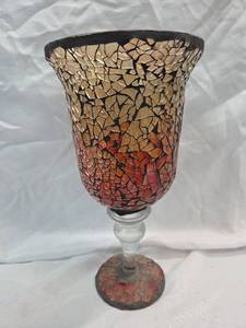 lot 867 image: Mosaic Glass Hurricane Candle Holder