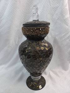 lot 887 image: Mosaic Glass Decorative Urn with Gold Beading