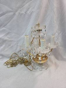 lot 923 image: Crystal Glass Chandelier with Brass Accents