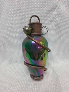 lot 955 image: Iridescent Glass Bottle with Copper Spiral
