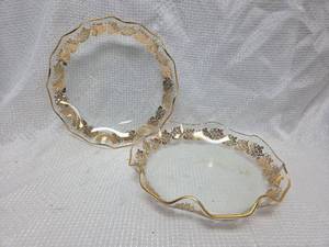 lot 965 image: Antique Glass Dishes with Gild Colored Decor and trim