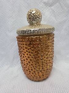 lot 972 image: Amber Hobnail Glass Container with Silver Lid