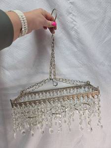 lot 1749 image: Glass Hanging Tea Light Fixture with Chain