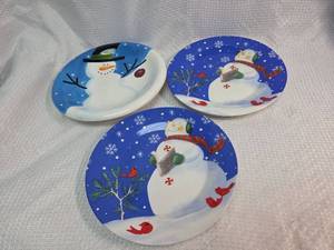lot 1756 image: Snowman Winter Scene Dessert Plates