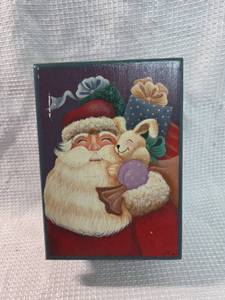 lot 1781 image: Hand Painted Santa and Bunny Holiday Wood Box