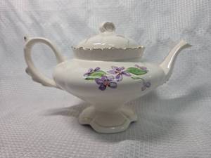 lot 1794 image: White Porcelain Teapot with Purple Flowers