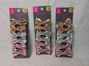 lot 1821 image: Metallic Bow Hair Clips Set - 6 Pack