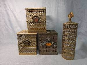 lot 1823 image: Ornate Filigree Metal Kleenex Holder Set