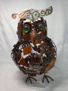 lot 1834 image: Metal Owl Garden Sculpture with Glass Eyes
