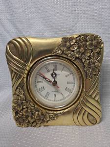 lot 1858 image: Momentum Gold Floral Desktop Clock
