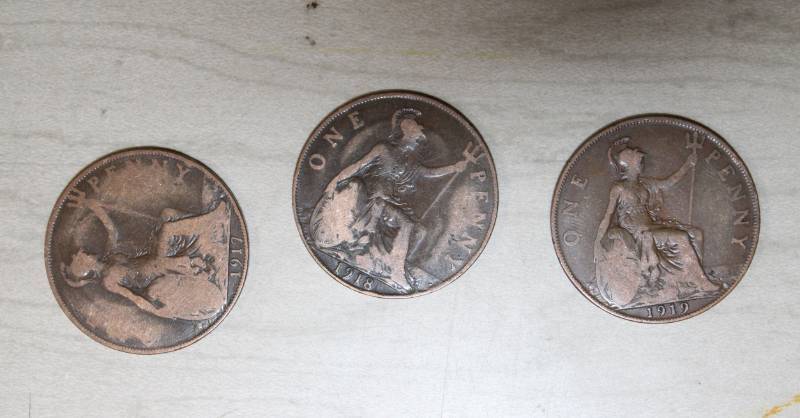 lot 2054 image: 3 British Pennies